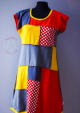 Unikatna oblekca Kostevka, velikost L, siva-rdeča-rumena s pikicami